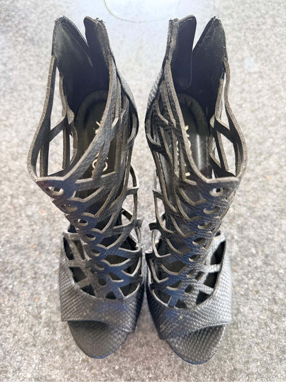 XOXO Black Cutout Gladiator Heels